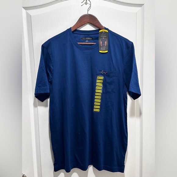 Greg Norman Men's 100% Cotton T-Shirt with Chest Pocket (Medium, Navy Blue) - Picture 1 of 4
